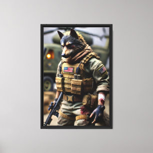 Wolf Soldier Warrior Ingelijste Canvas Muurkunst Afdruk
