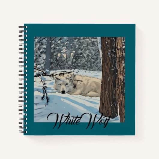 Wolf Spirit Animal White Neige Journal Turquoise (Devant)