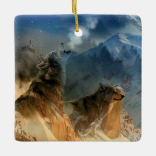 Wolf Spirits in Mountain Mist Keramisch Ornament