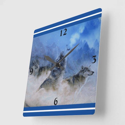 Wolf Spirits Square Wall klok (Hoek)