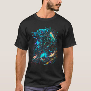Wolf Splash Dier Gezicht Kleurrijk Helder Silhouet T-shirt