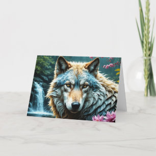 Wolf Staande in rivier met bloemen Bedankkaart