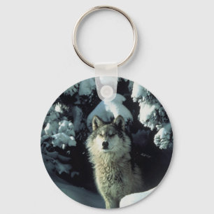 Wolf staat in sneeuw sleutelhanger