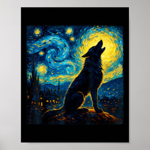 Wolf Sterrennacht Howling Moon Funny Voor Mannen V Poster
