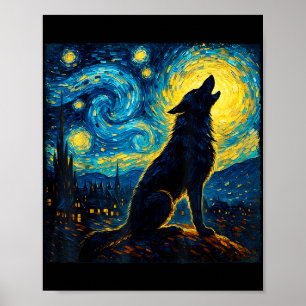 Wolf Sterrennacht Howling Moon Grappige geschenken Poster