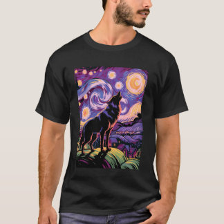 Wolf Sterrennacht Huilende Maan Grappige Cadeaus v T-shirt