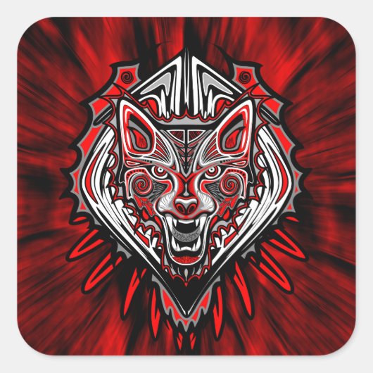 Wolf Tattoo Stijl Haida Kunst Vierkant Stickers Gl (Voorkant)