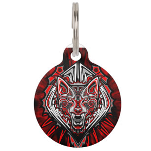 Wolf Tattoo Style Haida Art Large Pet Tag Huisdierpenning