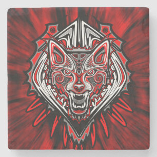 Wolf Tattoo Style Haida Art Marble Stone Onderzett Stenen Onderzetter