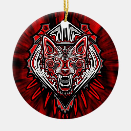 Wolf Tattoo Style Haida Art Ornament (Voorkant)