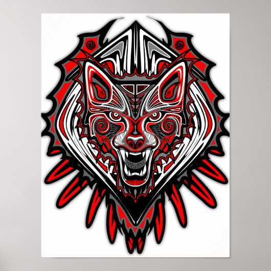 Wolf Tattoo Style Haida Art Poster Papier (Matte) (Devant)