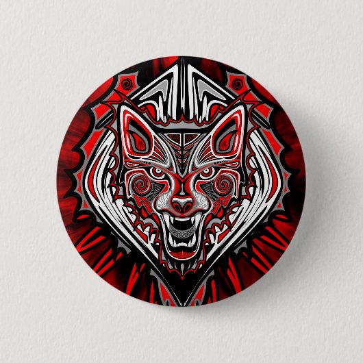 Wolf Tattoo Style Haida Art Round Button (Voorkant)