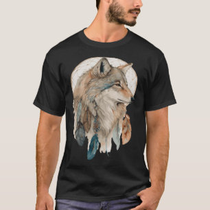Wolf Tribal Waterverf Wolf Dream Catcher T-shirt