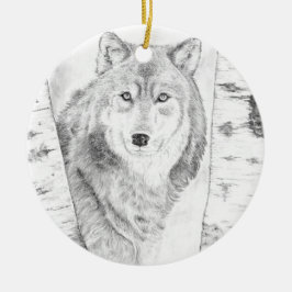 Wolf tussen berkenbomen keramisch ornament