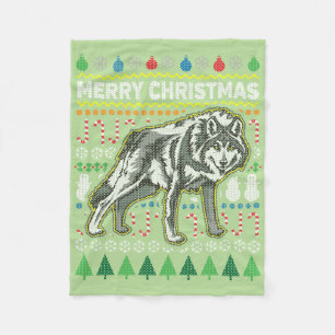 Wolf Ugly KerstSweater Wildlife Series Fleece Deken