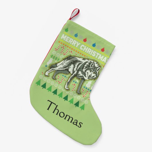 Wolf Ugly KerstSweater Wildlife Series Kleine Kerstsok (Voorkant (Hangend))