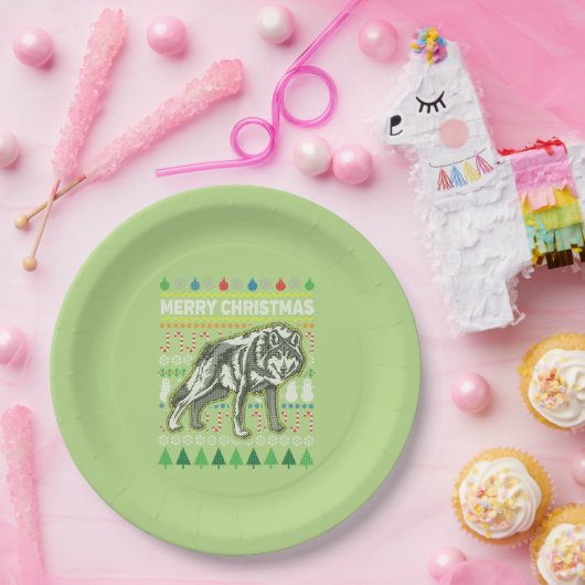 Wolf Ugly KerstSweater Wildlife Series Papieren Bordje (Feest)