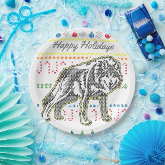 Wolf Ugly KerstSweater Wildlife Series Papieren Bordje (Feest)