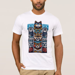 Wolf Uil Beer Totempaal Stam Geometrisch Dier T-shirt