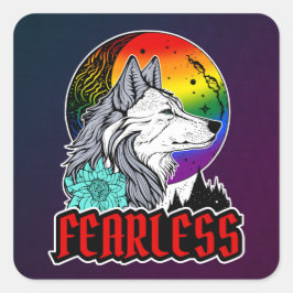 Wolf Under The Moon in regenboog vlag kleuren Vierkante Sticker
