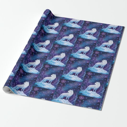 Wolf unter magischem Sternenhimmel Cadeaupapier (Uitgerold)