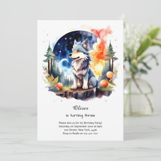 Wolf verjaardagsuitnodiging kaart (Staand voorkant)