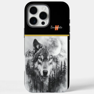 Wolf verschijnt vanuit nevelig bos 's nachts iPhone 16 pro max hoesje