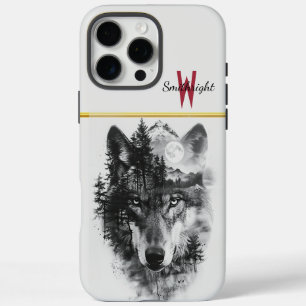 Wolf versmelt met maanverlichte bosscène iPhone 16 pro max hoesje