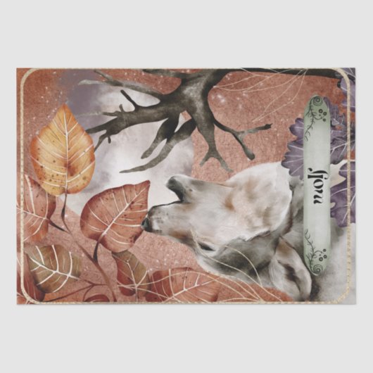 Wolf Waterverf Herfst Mysterious Autumn Oracle Tissuepapier (Voorkant)