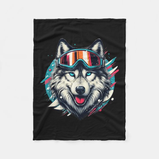 Wolf Wearing Ski Snowboard Goggles Wolf Skiing Lov Fleece Deken (Voorkant)