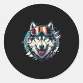 Wolf Wearing Ski Snowboard Goggles Wolf Skiing Lov Ronde Sticker (Voorkant)