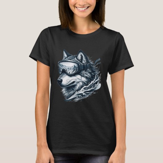 Wolf Wearing Ski Snowboard Goggles Wolf Skiing  T-shirt (Voorkant)