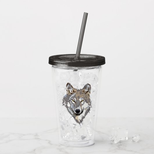 Wolf wild dier hoofd acryl drinkbeker (Achterkant ijs)