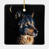 Wolf Wildlife en de maan kerstvakantie Keramisch Ornament (Achterkant)