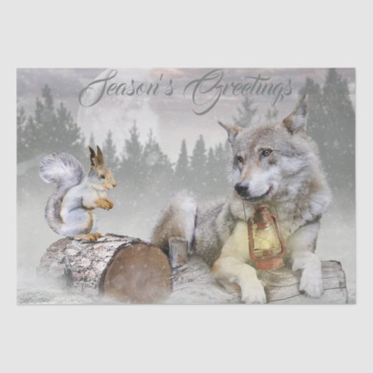 Wolf Winter Snow Forest Moon Landschap Tissuepapier (Voorkant)