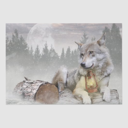 Wolf Winter Snow Forest Moon Landschap Tissuepapier (Voorkant)