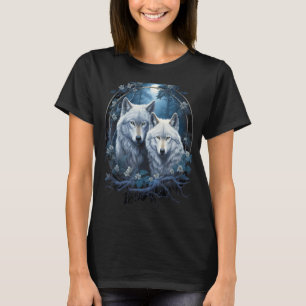 Wolf Wolves in Forest by Night Moon Fantasy Art Wi T-shirt