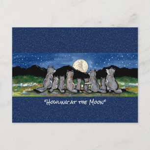 Wolf Wolves Moon Whimsical Waterverf Briefkaart