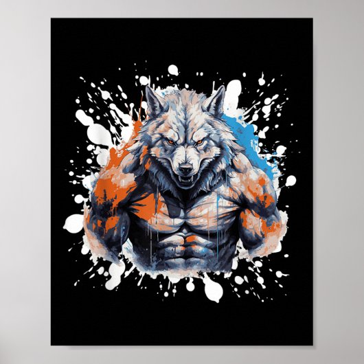 Wolf Workout Gym Fighter Bodybuilder  Poster (Voorkant)