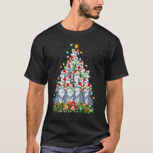 Wolf Xmas Lights Santa Wolf Christmas Tree T-shirt (Voorkant)