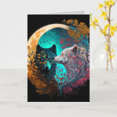 Wolf Yin Yang Grafische Kaart (Gele Bloem)