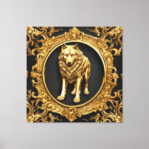 Wolf zwart en goud sierlijke lijst canvas afdruk