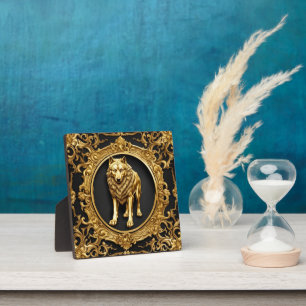 Wolf zwart en goud sierlijke lijst fotoplaat