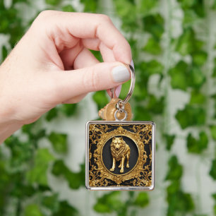 Wolf zwart en goud sierlijke lijst sleutelhanger