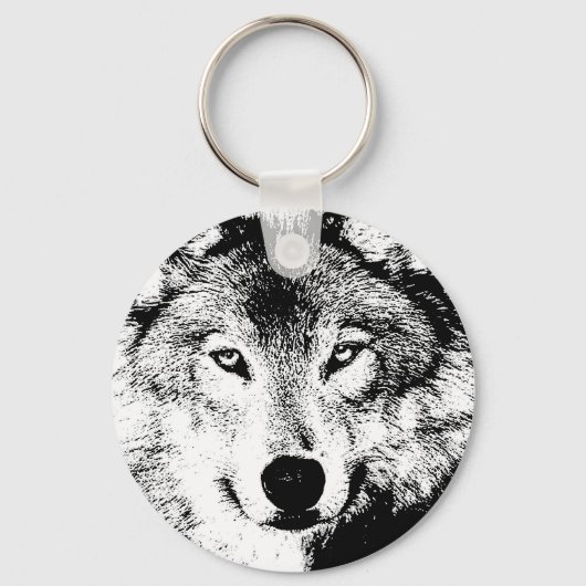 Wolf - Zwart & Wit Creative Ink Artwork Sleutelhan Sleutelhanger (Voorkant)