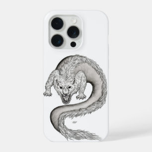 Wolfdraak zwart-wit ontwerp iPhone 15 pro hoesje