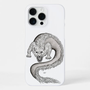 Wolfdraak zwart-wit ontwerp iPhone 16 pro max hoesje