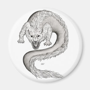 Wolfdragon zwart-wit design magneet