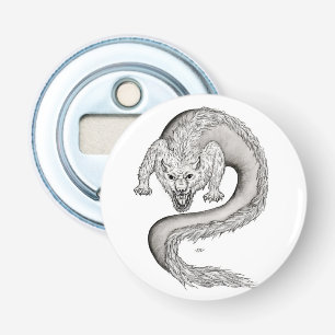 Wolfdragon zwart-wit ontwerp button flesopener