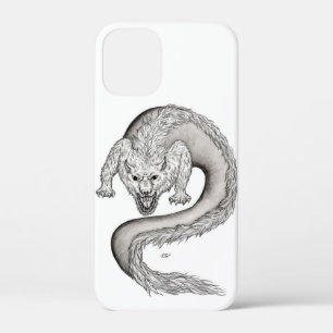 Wolfdragon zwart-wit ontwerp iPhone 12 mini hoesje